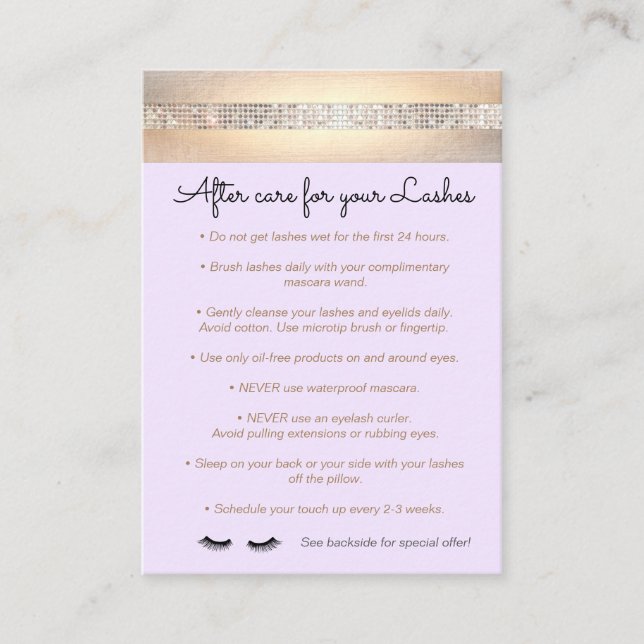 Carte De Parrainage Prolongations Purple Eyelash Instructions (Devant)