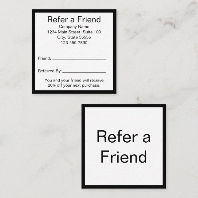 Carte De Parrainage Référez un ami Modèle d'affaires noir et blanc (Devant / Derrière)
