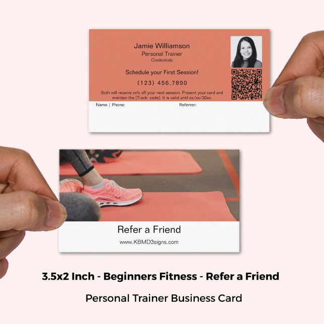 Carte De Parrainage Référez un débutant de la forme amicale formateur  (3.5x2 Inch, Refer a Friend Fitness Beginner Personal Trainer Referral Card)