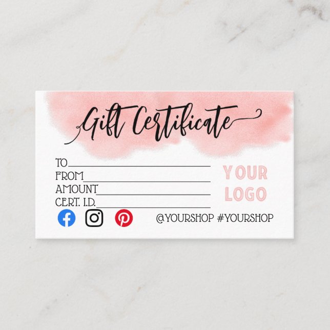 Carte De Parrainage remise de vente de certificat-cadeau d'entreprise (Devant)