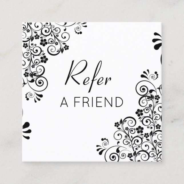 Carte De Parrainage Rois de fleurs noires et blanches Référez un ami (Devant)