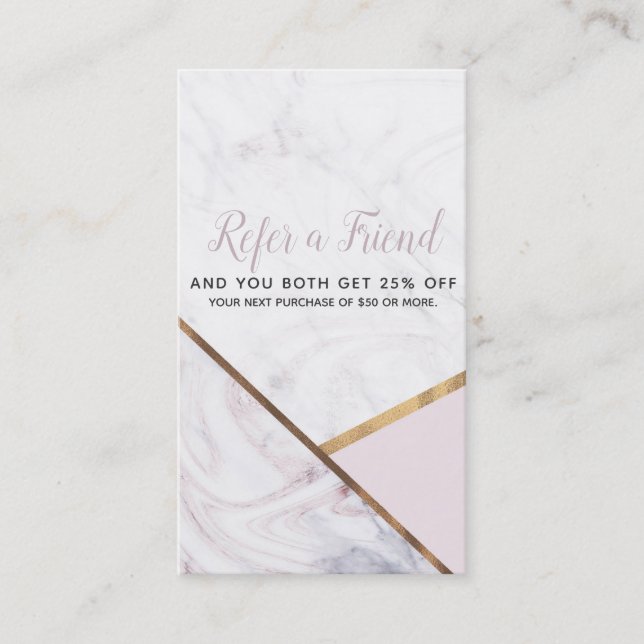 Carte De Parrainage Rose Gold Marble Swirl & Blush Pink aiguiser un am (Devant)