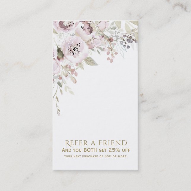 Carte De Parrainage Rose Pâle Aquarelle Élégante Florale Référez un Am (Devant)