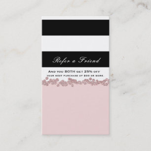 Carte De Parrainage Rose Pâle Noir Blanc Or Rose Référez un(e) ami(e)