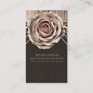 Carte De Parrainage Rose Rustique Élégant Bois Diamant Référez un Ami