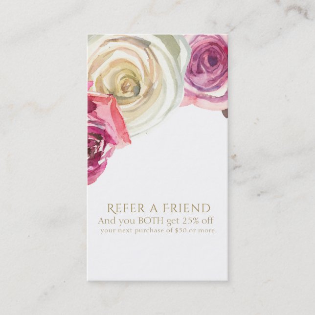 Carte De Parrainage Roses aquarelle rose blanc floral recommander un a (Devant)