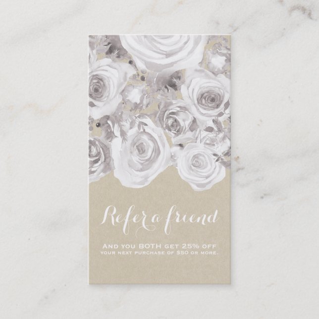 Carte De Parrainage Roses rustiques blanches d'hiver Kraft Floral Chic (Devant)