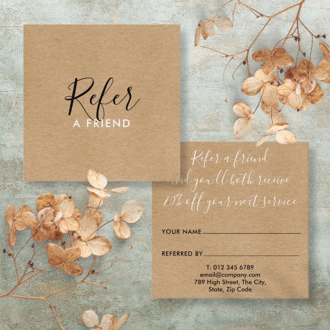 Carte De Parrainage Rustic Kraft Simple Boho Signature Script (no tran (Rustic Kraft Simple Boho Signature Script Referral Card)