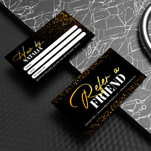 Carte De Parrainage Salon de Coiffure Chic Black Gold Sparkle