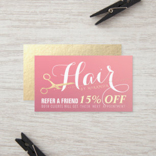Carte De Parrainage Salon de maquillage moderne ciseaux d'or rose