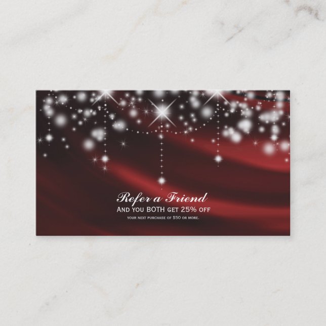 Carte De Parrainage Salon Glamour Red Silk & Sparkle Référer un Ami (Devant)