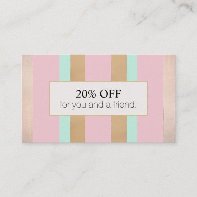 Carte De Parrainage Salon Rose Rose Gold Striped Référencement Remise (Devant)