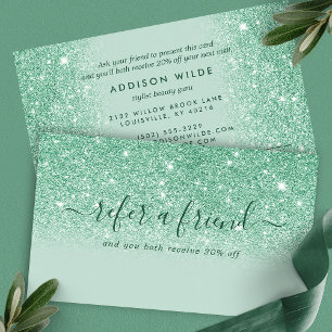 Carte De Parrainage Script de signature Vert menthe Paillettes Moderne