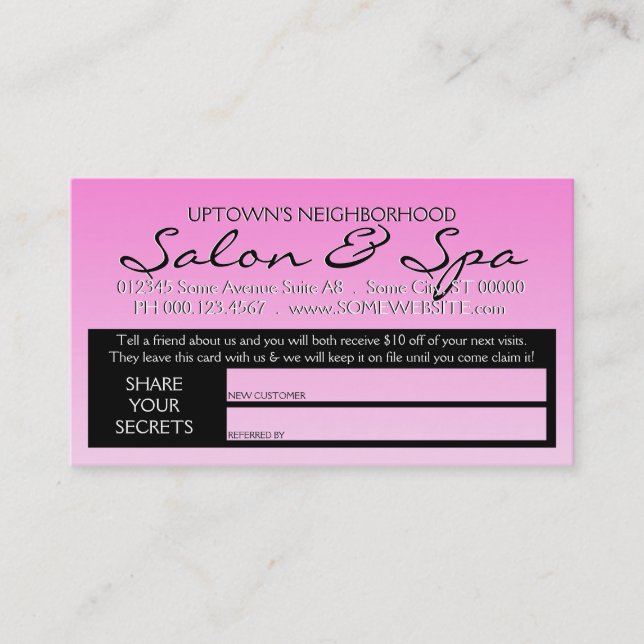 Carte De Parrainage secrets de beauté américains référer un ami (Devant)