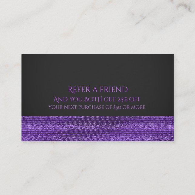 Carte De Parrainage Séquins de glam moderne violet et gris aiguise un  (Devant)
