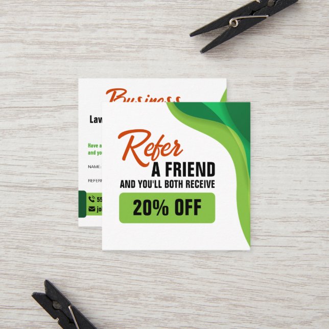 Carte De Parrainage Service d'aménagement paysager et de pelouse vert  (Devant/Arrière en situation)