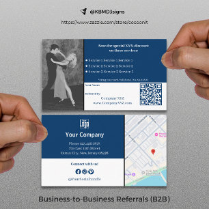 Carte De Parrainage Services B2B sophistiqués QR Code bleu blanc