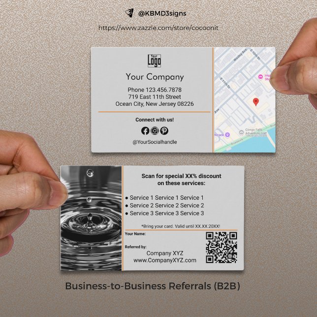 Carte De Parrainage Services B2B sophistiqués QR Code gris (Sophisticated B2B Services QR Code Gray Referral Card, Business to Business Collaboration)