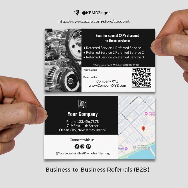 Carte De Parrainage Services B2B sophistiqués QR Code noir et blanc (Sophisticated B2B Services QR Code Black & White Referral Card, Business to Business Collaboration)