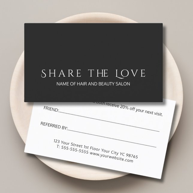 Carte De Parrainage Simple et Élégant Salon de Beauté Noir et Blanc (Créateur téléchargé)