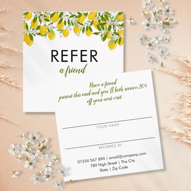 Carte De Parrainage Simple Moderne Citronnerie Citrus Verdure (Simple Modern Citrus Lemons Greenery Referral Card)