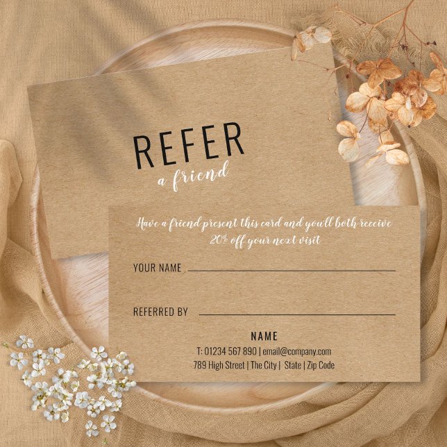 Carte De Parrainage Simple Rustique Kraft Moderne (Simple Rustic Kraft Modern Referral Card)