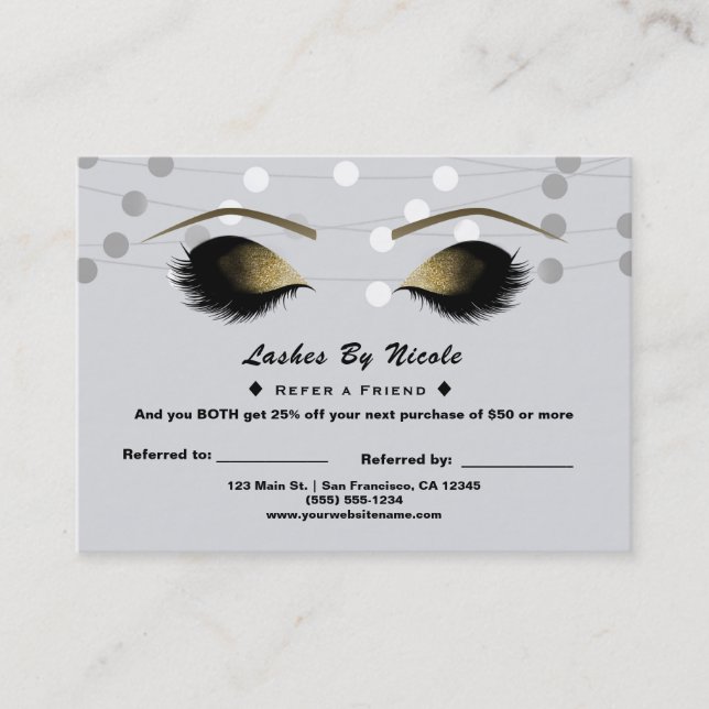 Carte De Parrainage Soins après-pose Silver White Lights Lashes Référe (Devant)