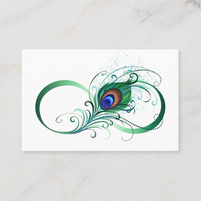 Carte De Parrainage Symbole d'infini avec plume de paon (Devant)