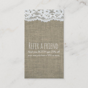 Carte De Parrainage Toile de Jute & Dentelle Simple Élégance Rustique