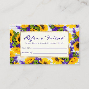 Carte De Parrainage Tournesol jaune violet en bois blanc rustique