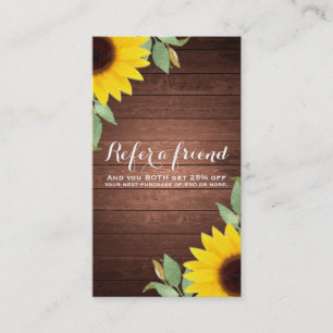 Carte De Parrainage Tournesols Rustique Miel Bois Chic Référer un ami