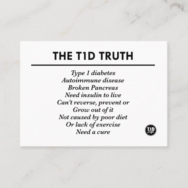 Carte De Parrainage Vérité de T1d (3,5" x 2,5") (Devant)