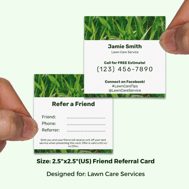 Carte De Parrainage Version vierge et modifiable de l'entretien des pe (Blank, Writable Version, Editable Lawn Care Referral Card; Size: 2.5 x 2.5 Inch)