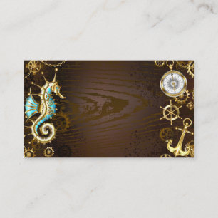 Carte De Parrainage Wooden Background with Mechanical Seahorse