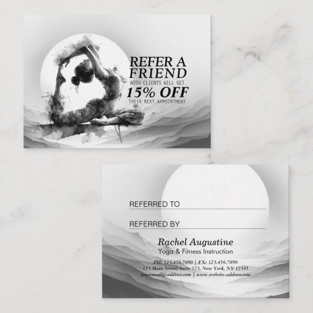 Carte De Parrainage Yoga Reiki à une jambe King Pigeon Pose Aquarelle (Devant / Derrière)