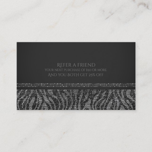 Carte De Parrainage Zebra Silver Sparkle Glam Chic Parrainer un ami (Devant)