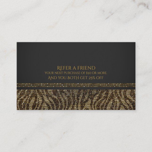 Carte De Parrainage Zebra Sparkle Sequins Glam Chic Recommander un ami (Devant)
