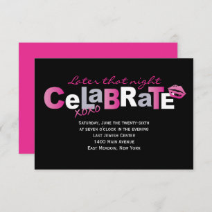 Carte de partie Bat mitzvah rose chaud LOVE & KISS