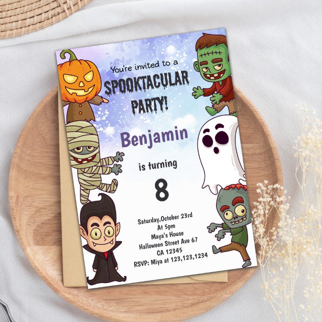 Carte de partie Éffrayante modifiable (Boy Halloween Birthday Invitations)