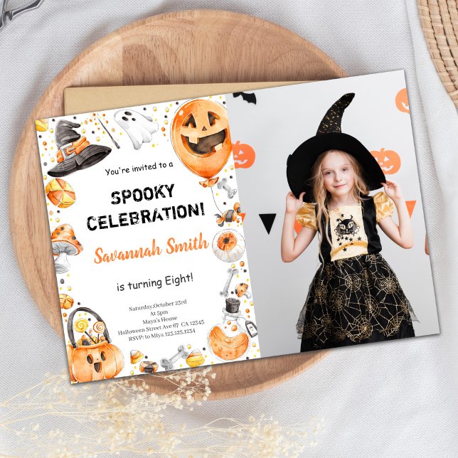 Carte de partie Éffrayante modifiable (Halloween Birthday Invitations with Photo)