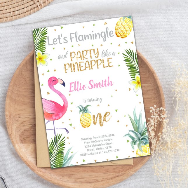 Carte de partie "One in a Melon" tropicale (1st Flamingo Invitations | Pineapple Invitations)