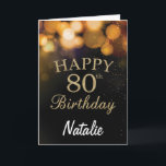 Carte de Parties scintillant Black and Gold 80th B<br><div class="desc">Carte de Parties scintillant Black and Gold 80th Birthday avec nom personnalisé. Pour plus de personnalisation,  cliquez sur le bouton "Customiser" et utilisez notre outil de conception pour modifier ce modèle.</div>