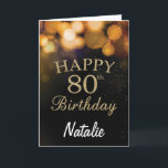 Carte de Parties scintillant Black and Gold 80th B<br><div class="desc">Carte de Parties scintillant Black and Gold 80th Birthday avec nom personnalisé. Pour plus de personnalisation,  cliquez sur le bouton "Customiser" et utilisez notre outil de conception pour modifier ce modèle.</div>
