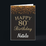 Carte de Parties scintillant Black and Gold 80th B<br><div class="desc">Carte de Parties scintillant Black and Gold 80th Birthday avec nom personnalisé. Pour plus de personnalisation,  cliquez sur le bouton "Customiser" et utilisez notre outil de conception pour modifier ce modèle.</div>