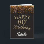 Carte de Parties scintillant Black and Gold 80th B<br><div class="desc">Carte de Parties scintillant Black and Gold 80th Birthday avec nom personnalisé. Pour plus de personnalisation,  cliquez sur le bouton "Customiser" et utilisez notre outil de conception pour modifier ce modèle.</div>