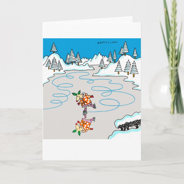 Carte de patinage de Noël de cerfs communs de houx (Devant)