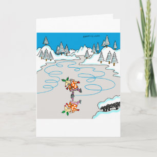 Carte de patinage de Noël de cerfs communs de houx