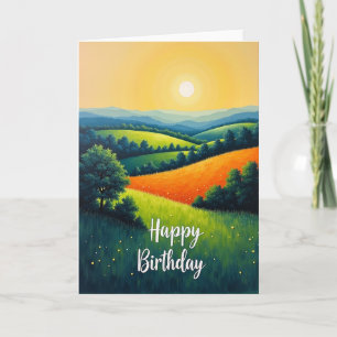 Carte de paysage d'anniversaire Golden Sun