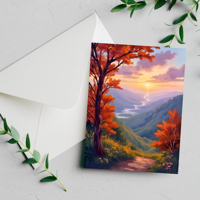 Carte de paysage d'automne aquarelle feuillage d'a (Créateur téléchargé)