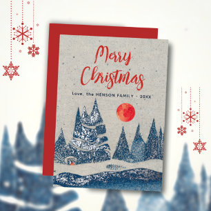 Carte de paysage hivernal forêt lune bleu marine f